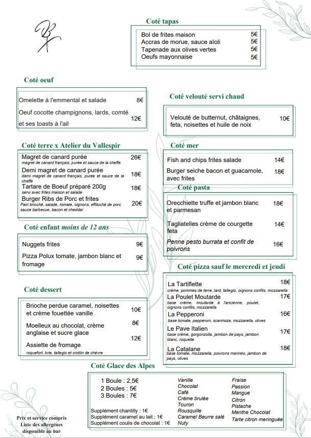 Carte restaurant juillet